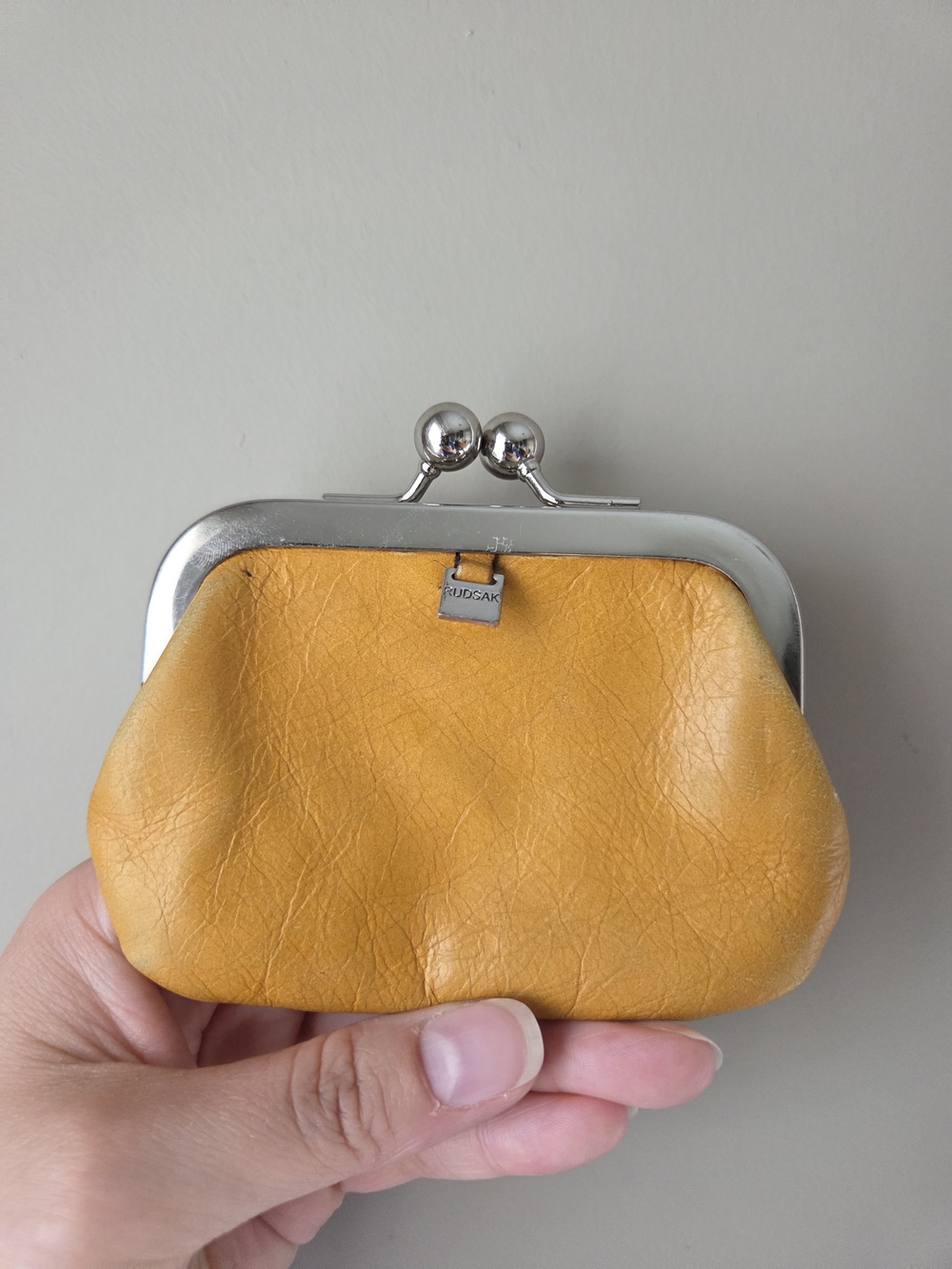 RUDSAK Mustard Yellow Leather Kiss-Lock Coin Pouch - Picture 2 of 4